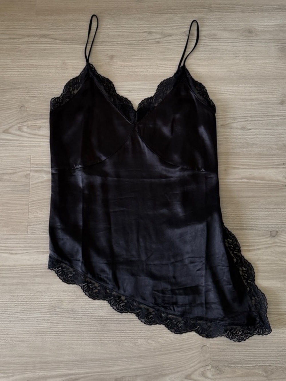 Sndys. Black Satin Lace Trim Tank